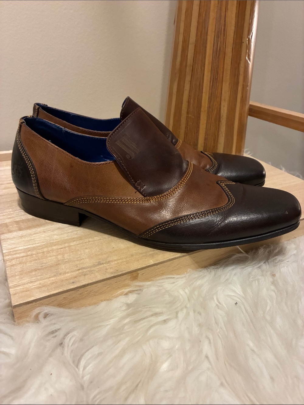 John Fluevog Orlovsky Discontinued Men's Brown Two-Tone Leather Dress Shoes